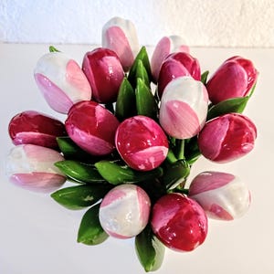 Wooden tulips bouquet pink red Handmade wood Holland tulip Vase Birthday Wedding flowers gift for Mother Grandmother Mom Friend Christmas