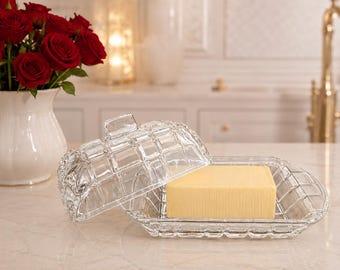 Butter dish with Lid Glass Decors gift for Mother Father Friend Swedish Vintage Cottagecore plates Rural Farmhouse Wedding decors Christmas