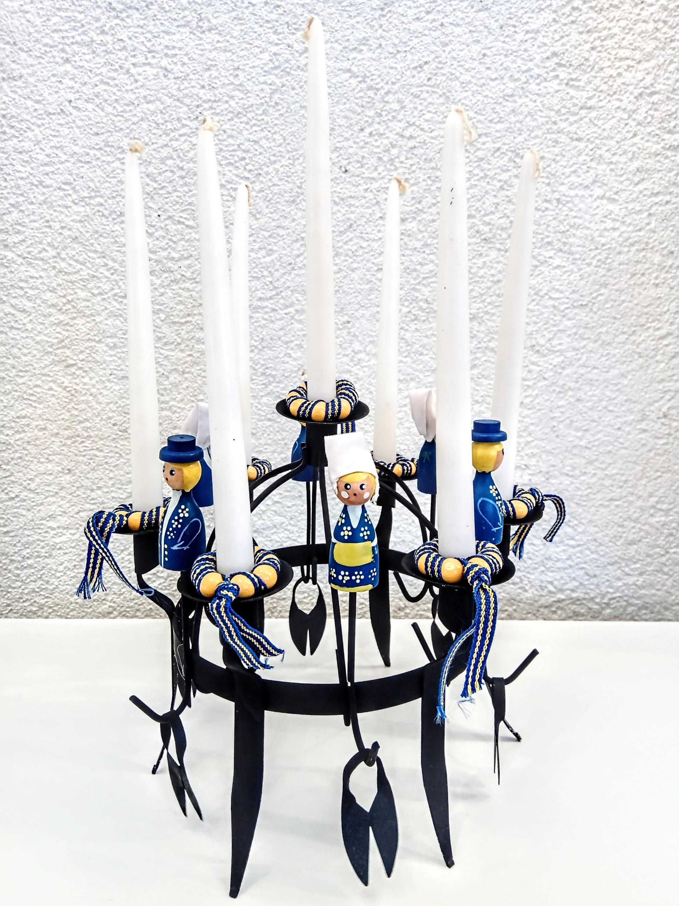 Vintage 7 Arms Swedish Folk Art Traditional Candle Holder Sweden