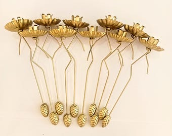 Set mit 10 goldenen Weihnachtsbaum-Kerzenhaltern, Pendel, schwedischer Vintage-Stil, Adventskalender, Waage, Gegengewicht, Tannenzapfen, Landhausstil