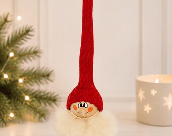 Statuetta natalizia vintage svedese Ljungstroms Svezia Tomte Elfo Gnomo Legno Fatto a mano Nordico Babbo Natale Decorazioni dell'Avvento Cappello rosso Fattoria Rustico Regalo