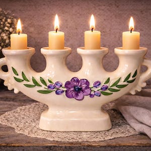 Scandinavian ceramic candlestick candle holder Sweden white 4 arm vintage interior Swedish Rosa Ljung design Easter table decor Rustic charm