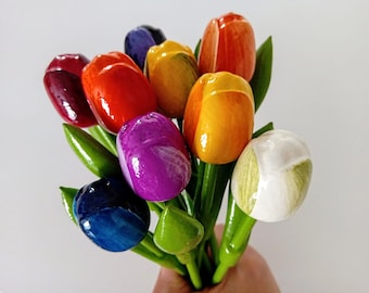 Sale! 9 Wood tulips 13'' tulip flower bouquet Birthday flowers table decor Farmhouse Holland Wooden tulips Gift for Mother Christmas Rustic