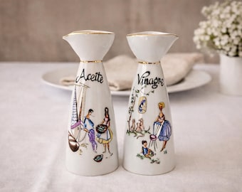 2x Botellas Vintage de Aceite y Vinagre Juego de Vinagre de Aceite de Oliva Español Jarra Botella Casa Rústica Casa de Campo Pintada a Mano Decoración de Boda