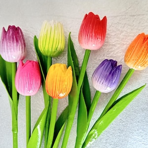 7x Wood tulips Faux flowers Cottagecore decors Holland Wooden tulip Gift for Mom Birthday Wedding decors Friend Mother Her Christmas decor
