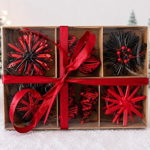 16x Julgransdekorationer Sugrör Svensk Traditionell Folkkonst Sverige Ornament Sugrör Handgjorda Granar Krans Snöflingor Miljövänlig Gåva