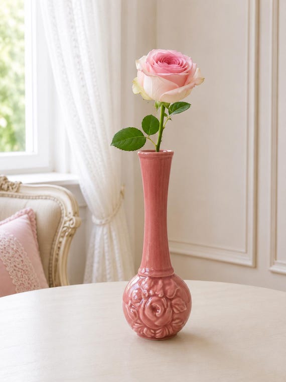 Beautiful Pink Vintage Vase Rosa Ljung Swedish Gift for Mother GULDKROKEN HJO SWEDEN Ceramic Shaped Rose Decor Christmas Rustic House Decors