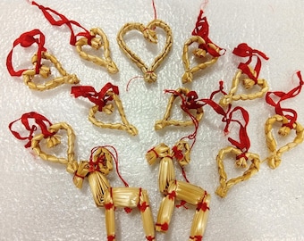 12x Christmas tree decorations Straw Swedish Traditional folk art Sweden Ornaments straws handmade Trees Wreath Jule Goat Heart Eco Friendly