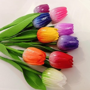 9x Wood tulips wood floral Spring flowers Cottagecore decor Holland tulip Wooden tulips Gift Mom Birthday Wedding decors Friend Mother Vint.