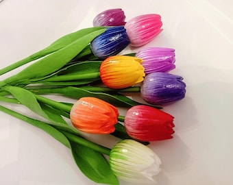 9x Wood tulips wood floral Spring flowers Cottagecore decor Holland tulip Wooden tulips Gift Mom Birthday Wedding decors Friend Mother Vint.