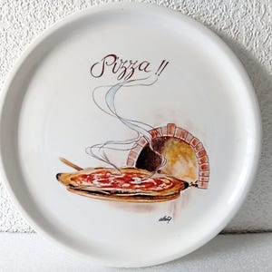 Amazing Vintage Pizza Plate Serving Pizza Tray Ceramic Platter Hand painted Round Italy Italian gift Mum Mother Christmas Rustic Farmhouse