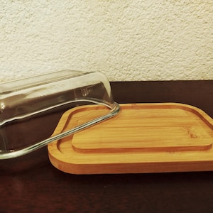 Beautiful Butter dish with Lid Wood Glass Decors gift for Mother Mom Friend Vintage Cottagecore plates Farmhouse Wedding decors Christmas