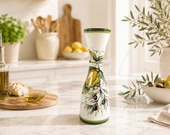 Vintage Italian Ceramic Pitcher Firenze Hand Painted Holder Carafe Pottery Jar for Wine Ceramics Dispenser Country house Italy Farmhouse