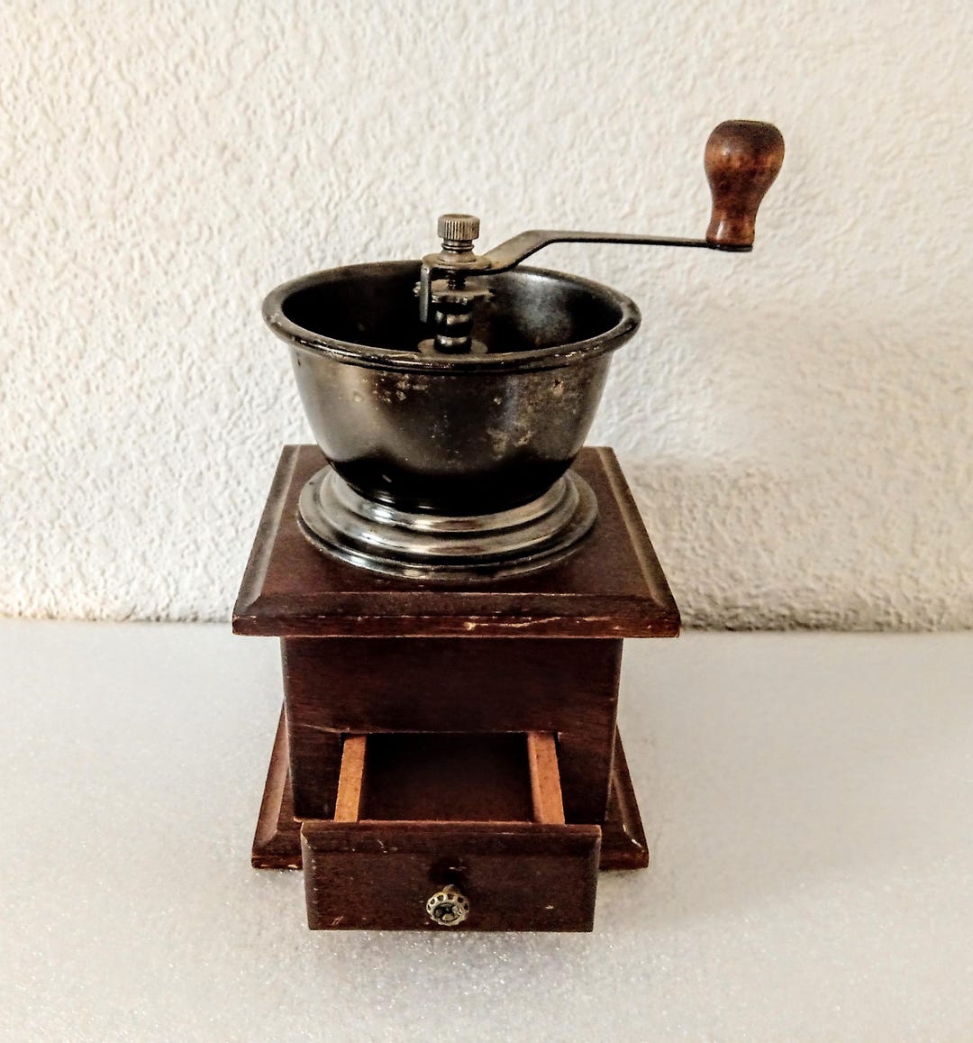 Vintage Old Large Wood Coffee Grinder With Drawer Spice Mill Hand Crank ...