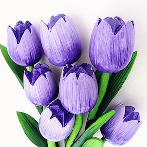 Beautiful Purple Wood tulips bouquet Handmade flowers Holland Wooden tulip Birthday gift for Mother Mum Her She Wife Christmas Rustic decors
