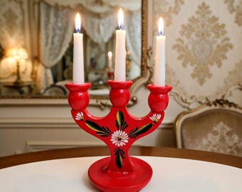 from Sweden＊Vintage candle stand＊・* 【希少品 Vintage Swedish Retro Red Candelabra Candle Holder Sweden