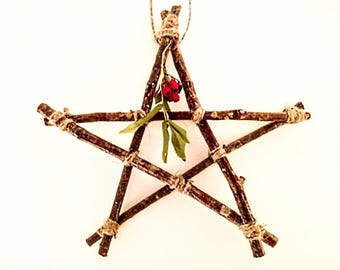 Rowan tree Rowan twig Pentagram with Rowan berries Protection Pentagram Pagan Celtic rituals Witchcraft Talisman Gift idea Witch Room Decor