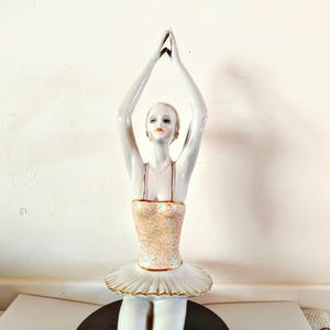 Large Vintage ballerina figurine Gold trim Dancer Porcelain Girl Dress Decor White Dancer Ballet Art Dancing gift Capodimonte Collection
