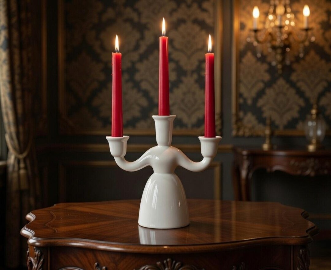 Vintage White Ceramic 3-arm Candle Holder, Swedish Scandinavian