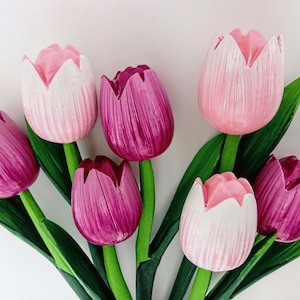 Amazing Wood tulips bouquet Handmade pink purple flowers Holland Wooden tulip Dutch Birthday gift for Mother Mum Her She Wife Christmas