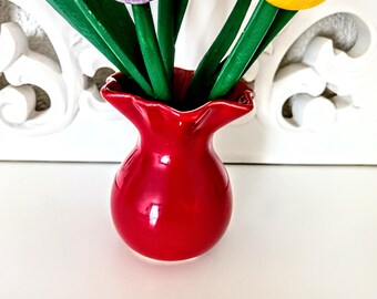 木製チューリップ5本入り花瓶。オランダの手作り花。木製チューリップ