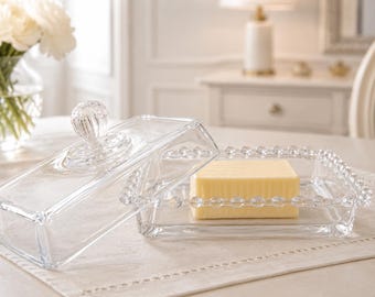 Beautiful Butter dish with Lid Glass Decors gift for Mother Swedish Vintage Cottagecore plates Rural Farmhouse Wedding decors Christmas