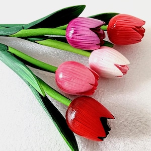 5x Wooden tulips bouquet Handmade flowers Holland Wood tulip Flowers Birthday gift for Mother Mum Her Wife Wedding Christmas Rustic Vintage