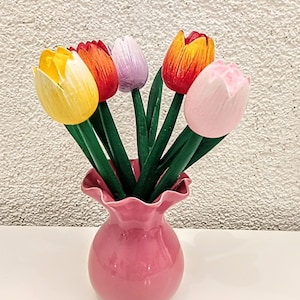 Vase with 5x Wood tulips Handmade wood flowers Holland Wooden tulip Gift Birthday Mother Sister Mom Farmhouse Christmas Advent Rustic decors