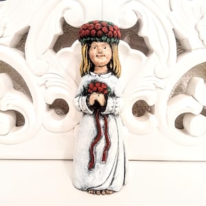 Vintage Swedish Santa Lucia candle holder figurine Christmas Advent Christian church St Lucia day Rare find Sweden decor Saint Lucia Gift