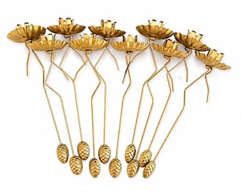 Set mit 10 goldenen Weihnachtsbaum-Kerzenhaltern, Pendel, schwedischer Vintage-Stil, Adventskalender, Waage, Gegengewicht, Tannenzapfen, Landhausstil