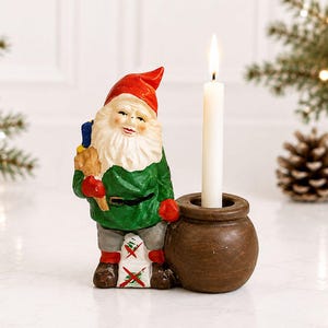 Söt vintage jultomte ljusstake jultomte svensk tomte svensk adventsfigur bondgård rustik husinredning nordisk present