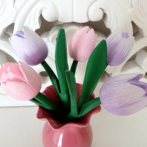 Vase with 5x Wood tulips Handmade wood floral flowers Holland wooden tulip Gift for Birthday Mother Sister Her Vintage Farmhouse Christmas