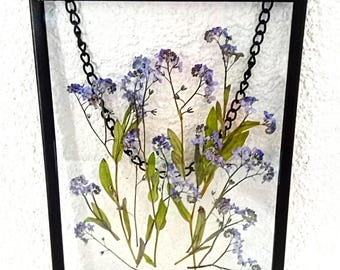 Pressed Forget me not flower frame hangings Home decor dried flowers Forget me nots Wall art hanging Mother's day gift Spring flowers Easter