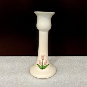 Beautiful Jie Gantofta candlestick candle holder for 1 candle vintage Porcelain white candleholder with pink and green floral design Swedish