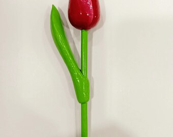 オランダ　木製チューリップの花束（緑の花瓶付き） 11x木製チューリップ木製花花瓶装飾オランダ木製チューリップオランダ