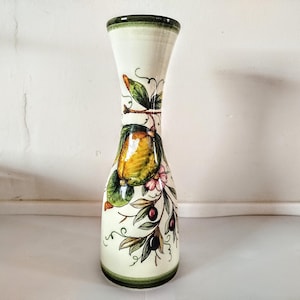 Pichet en céramique italienne Firenze peint à la main, carafe, support, pot en poterie pour distributeur de céramique à vin, maison de campagne vintage, ferme italienne