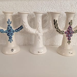 White Vintage Candle Holder 3 candles candelabra Sweden Rosa Ljung Swedish candle holders gift for Mother Christmas Advent candles Farmhouse