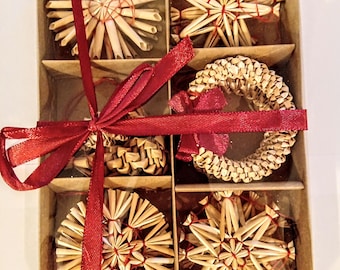 NUZEKY Lot De 56 étoiles En Paille Pour Sapin De Noël - Pendentif En Paille - Étoile De Paille - Décoration De Noël