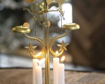 Vintage Swedish Angel and 4 candles Chimes, Sweden Christmas, Christmas Angels, Rotating Angel Candle Holder, Carousel Gold or 20 candles