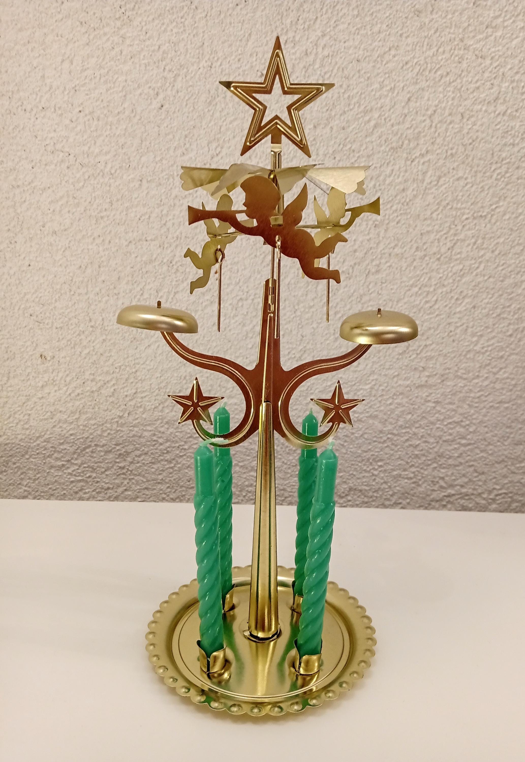 Vintage Swedish Gold Angel and 4 Candles Chimes, Sweden Christmas