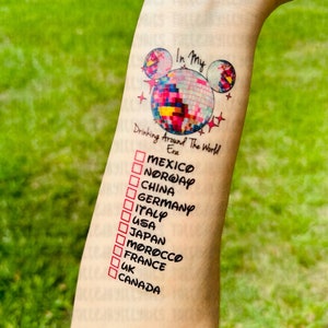 Swiftie Drinking Around the world Tattoo-Food & Wine Festival 2025 -Epcot World Showcase-Drink around the world tour-Disney Temporary Tattoo