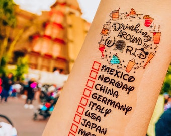 Drinking Around the world Tattoo-Food & Wine Festival-Epcot World Showcase-Drink around the world passport-Disney Temporary Tattoo