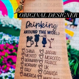 Drinking Around the world Tattoo-Food & Wine Festival 2025-Epcot World Showcase-Drink around the world passport-Disney Temporary Tattoo