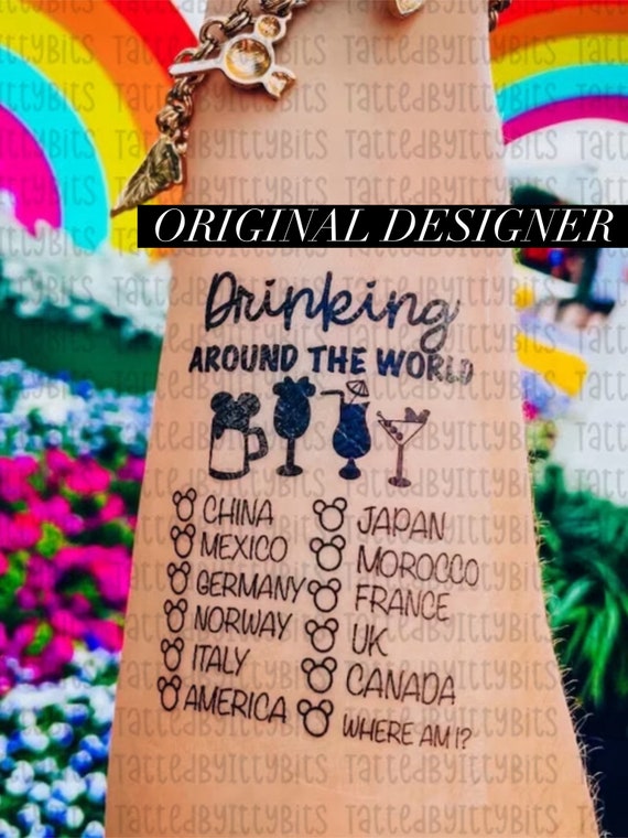 Drinking Around the world Tattoo-Food & Wine Festival 2025-Epcot World Showcase-Drink around the world passport-Disney Temporary Tattoo