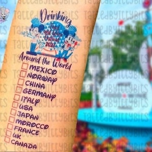 Drinking Around the world Tattoo- 2025 Food & Wine Festival-Epcot World Showcase-Drink around the world passport-Disney Temporary Tattoo