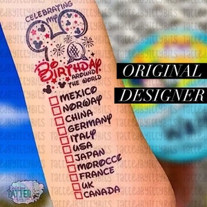 Drinking Around the world Tattoo-Food & Wine Festival -Epcot World Showcase-Drink around the world passport-Disney Birthday - Epcot Birthday