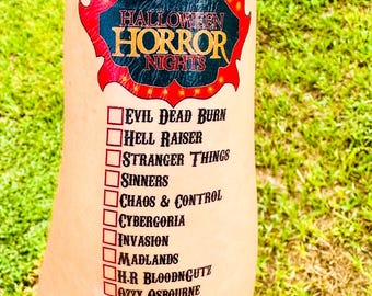 Orlando Halloween Horror Nights Checkliste Tattoo – HHN 2026 – Universal Halloween – Temporäre Halloween-Horror-Tattoos – HHN-Häuserpass