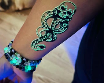 Dark Mark GLOW in the dark Tattoo - universal Halloween - Halloween horror temporary tattoo - dark arts tattoo - death eaters tattoo