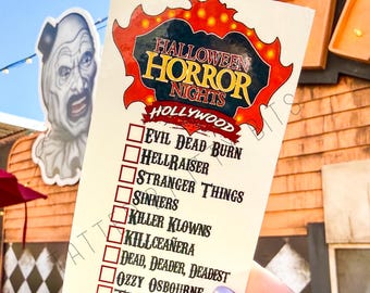 Hollywood Halloween Horror Nights Checkliste Tattoo – HHN – Universal Halloween – Temporäre Halloween-Horror-Tattoos – HHN-Häuser-Pass