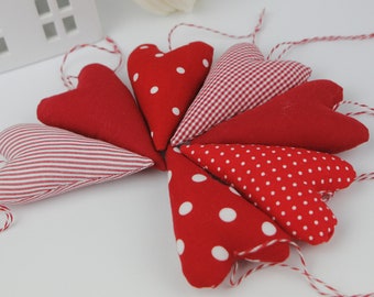 5 fabric hearts - red